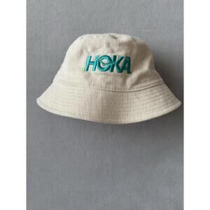 HOKA One One Bucket Hat Cream Corduroy Embroidered Logo Cotton